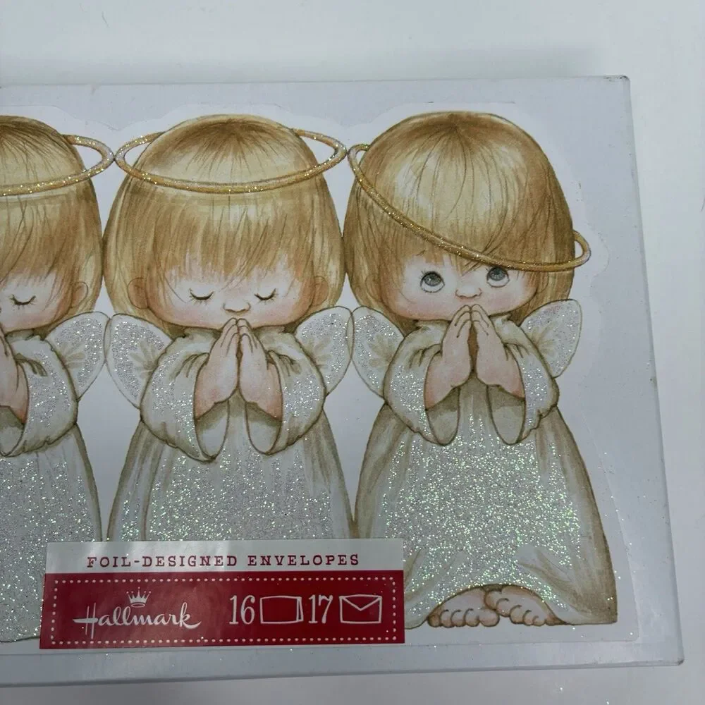 Hallmark Christmas Cards Ruth Morehead Three Little Angels Box Of 16 Foil Cards